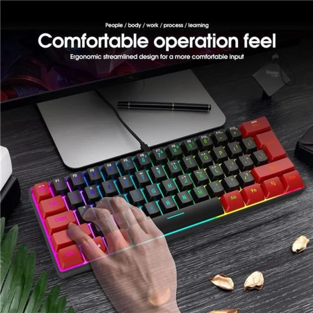 60% Wired Gaming Keyboard, True RGB Mini Quiet Ergonomic Water-Resistant